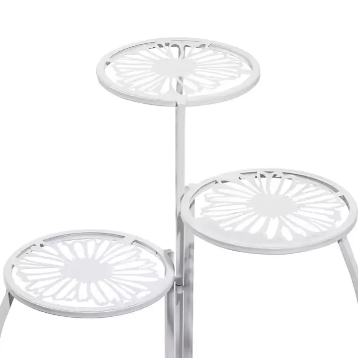 White Metal Floral 3-Tier Plant Stand