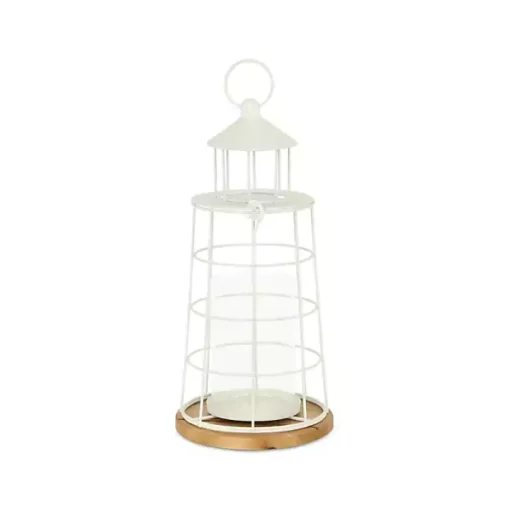 White Metal Lighthouse Lantern, 15 in.
