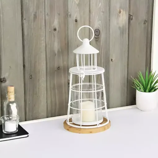 White Metal Lighthouse Lantern, 12 in.