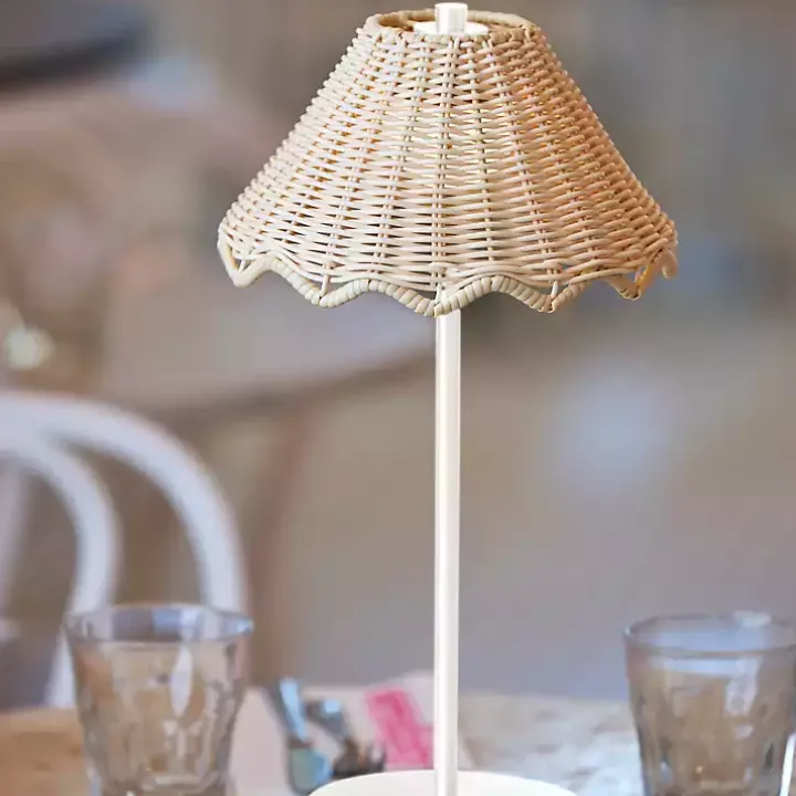 White Metal Scalloped Shade Cordless Table Lamp