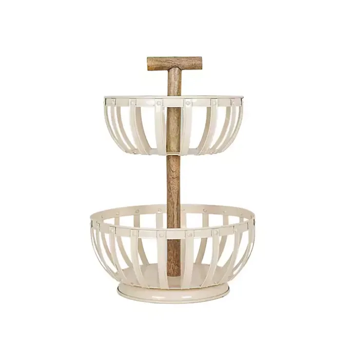White Metal 2-Tier Kitchen Basket