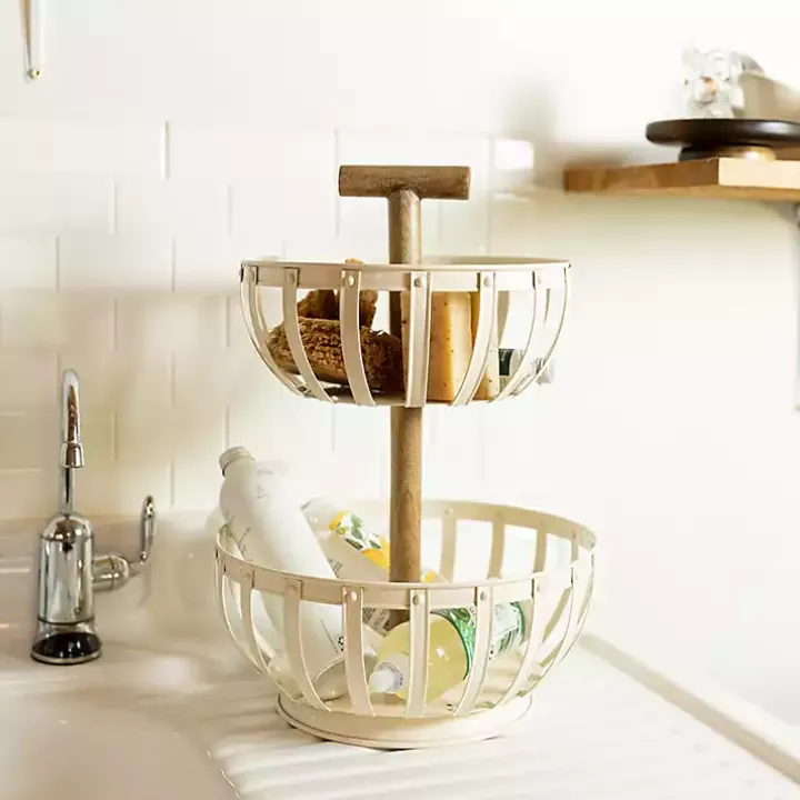 White Metal 2-Tier Kitchen Basket