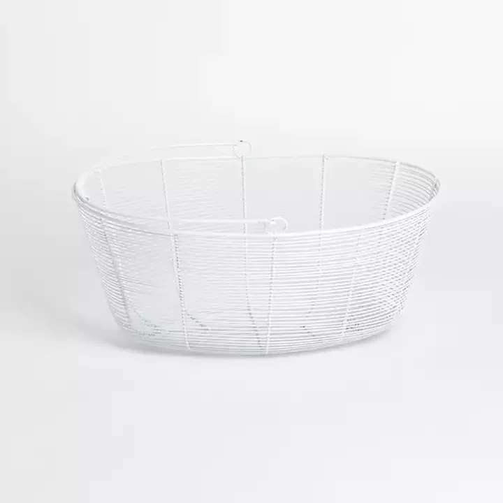 White Metal Wire Basket with Handle