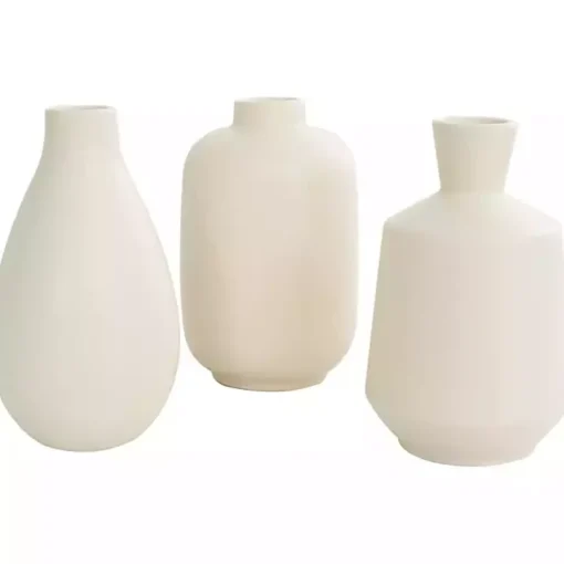 White Minimalist Ceramic Vases, Set of 3