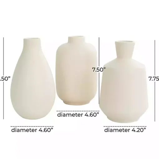 White Minimalist Ceramic Vases, Set of 3