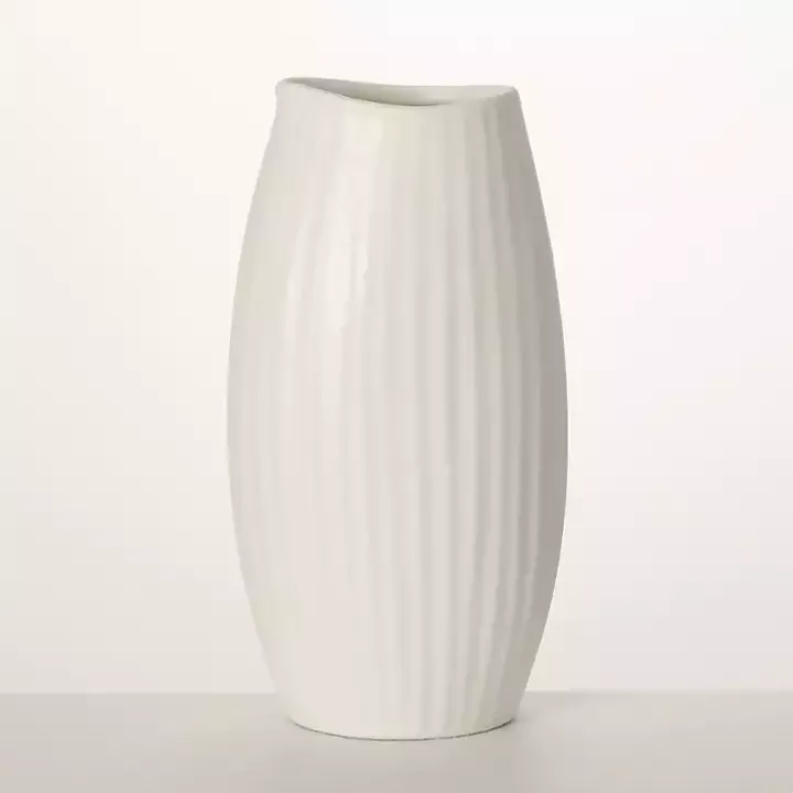 White Modern Ribbed Ceramic Vase