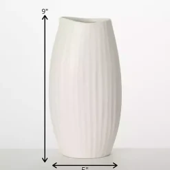 White Modern Ribbed Ceramic Vase