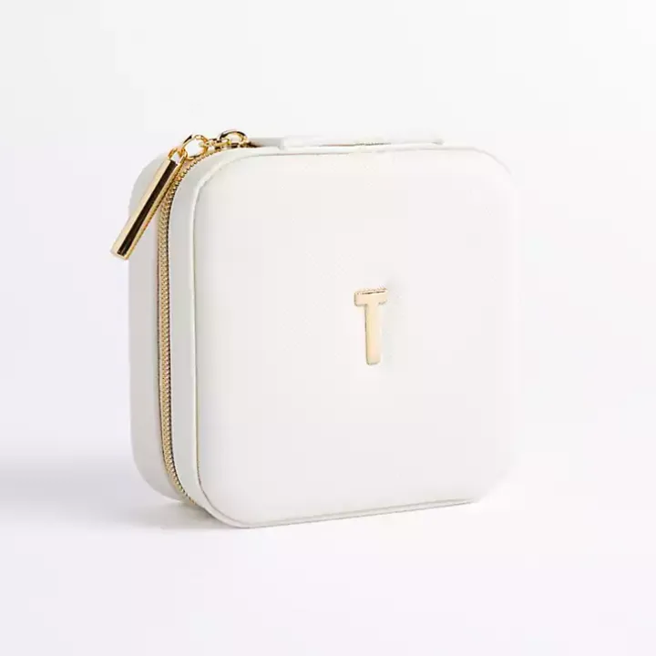 White Monogram T Travel Jewelry Box