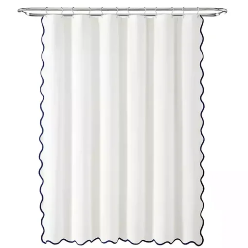 White Navy Scalloped Coastal Shower Curtain