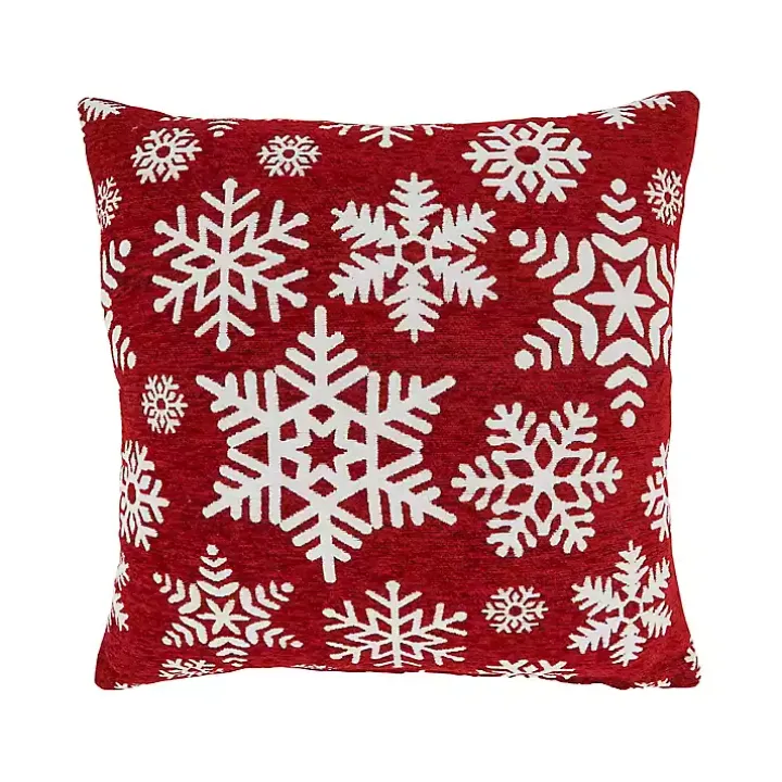 White on Red Snowflakes Chenille Pillow