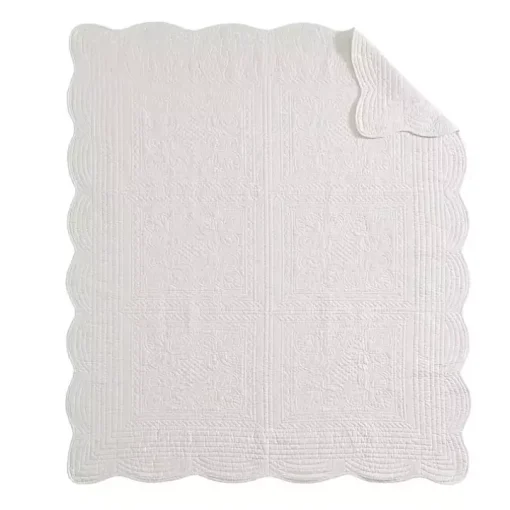 White Oversized Quilted Scalloped Edge Throw