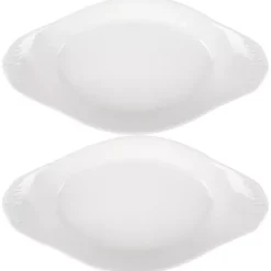 White Porcelain Oval Bakers with Handles, Set of 2
