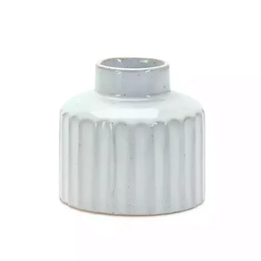 White Porcelain Ribbed Vases, Set of 2