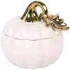 White Pumpkin Bowl with Gold Leaf Lid, 8 in.