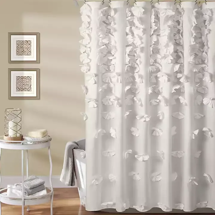 White Riley Cascading Bows Shower Curtain