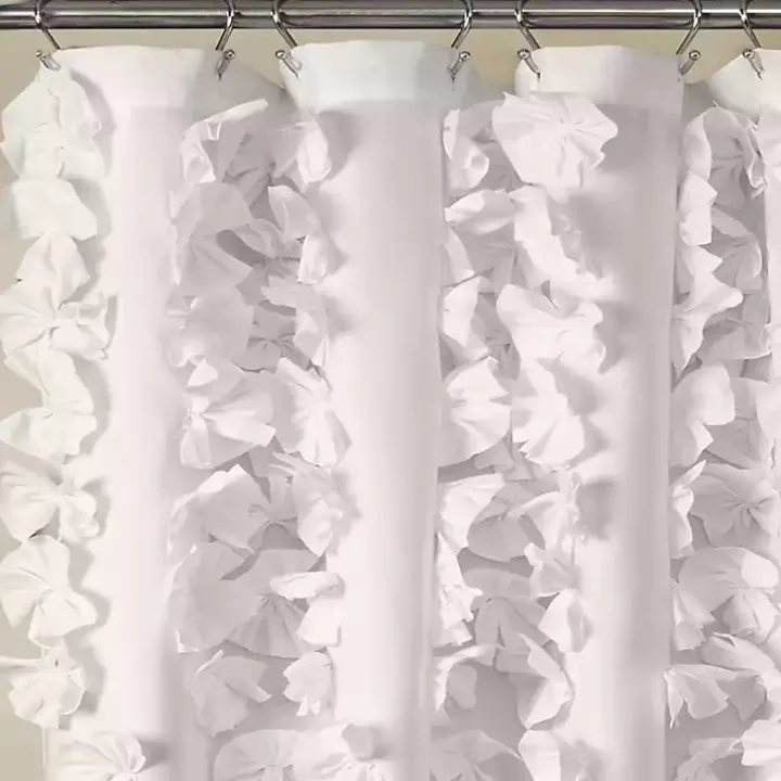 White Riley Cascading Bows Shower Curtain
