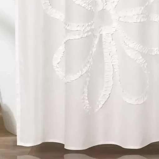 White Ruffle Flower Shower Curtain