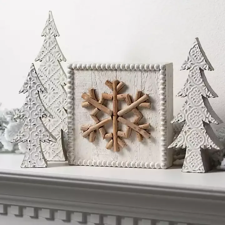 White Snowflake Embossed Tabletop Trees, Set of 3