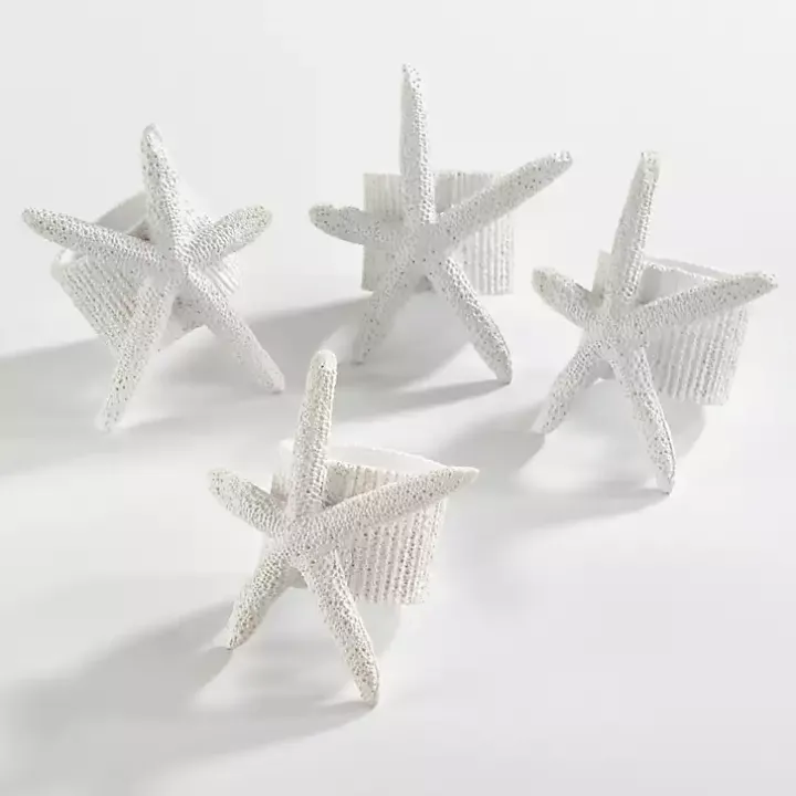 White Starfish Napkin Rings, Set of 4
