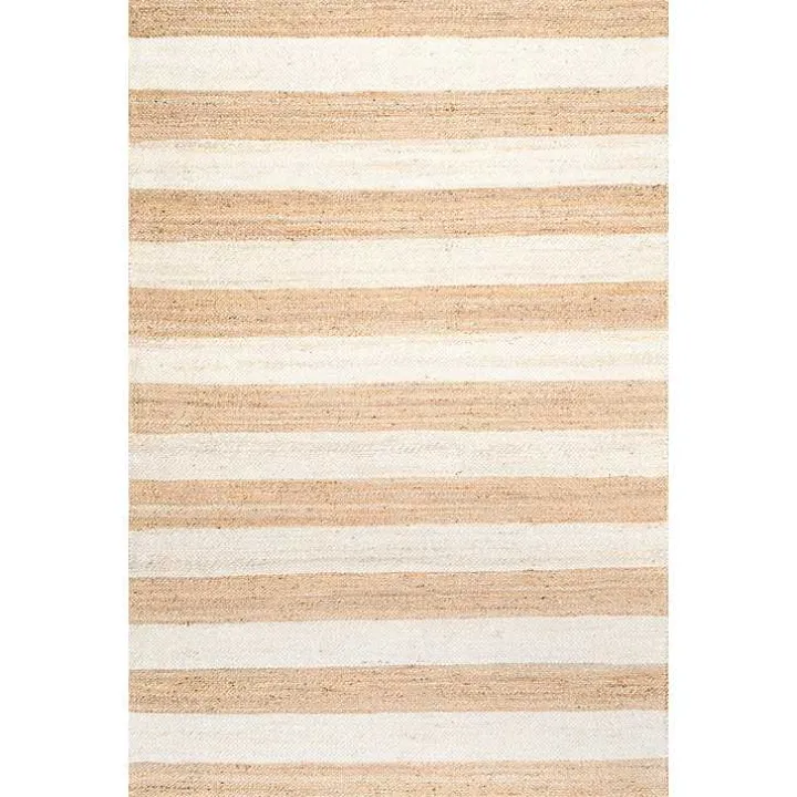 White Stripe Jute Area Rug, 5x8