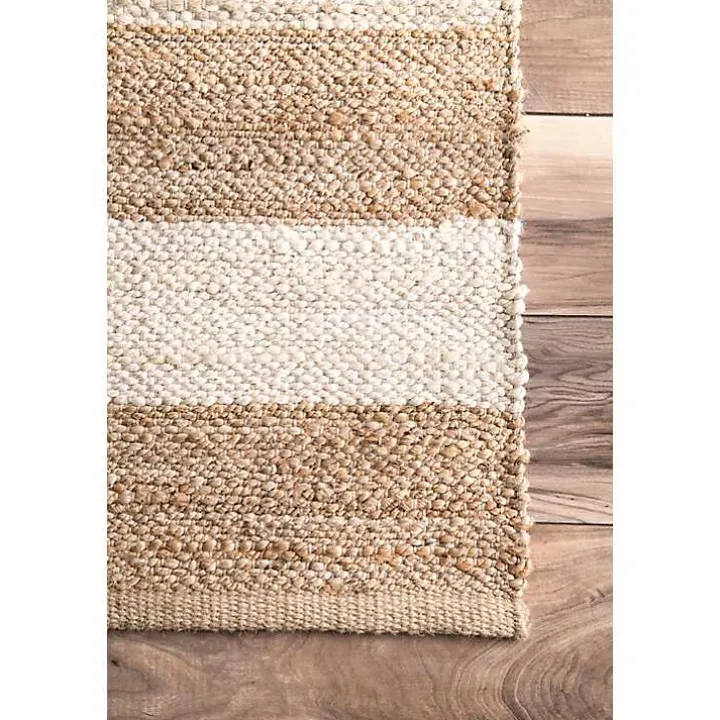 White Stripe Jute Area Rug, 5x8