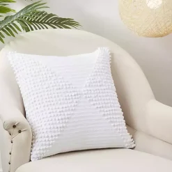White Textured Woven Diamond Throw Pillow