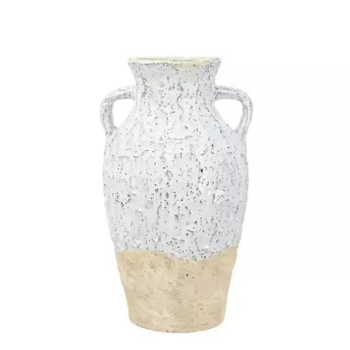 White Two-Tone Ceramic Jug Vase with Handles