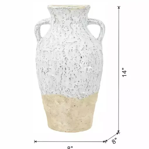 White Two-Tone Ceramic Jug Vase with Handles