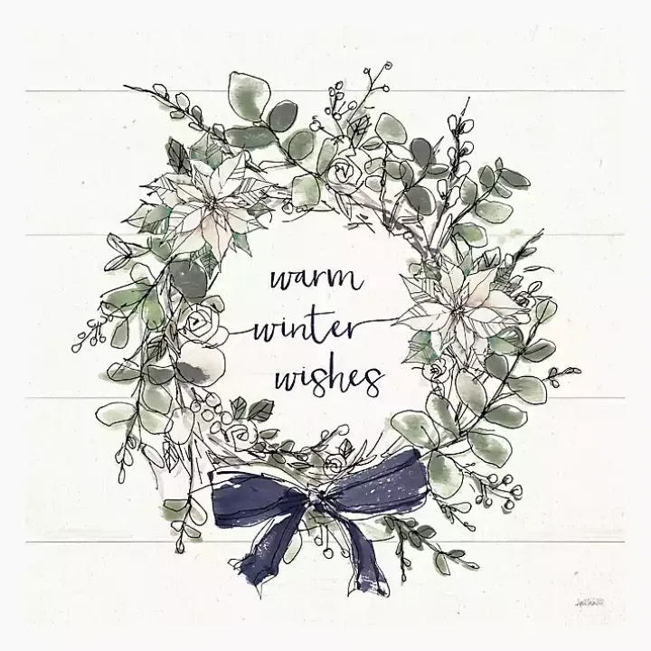 White Warm Winter Wishes Wreath Canvas Art Print