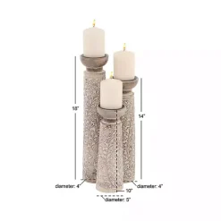 White Washed Floral Wood Candle Holders, Set of 3
