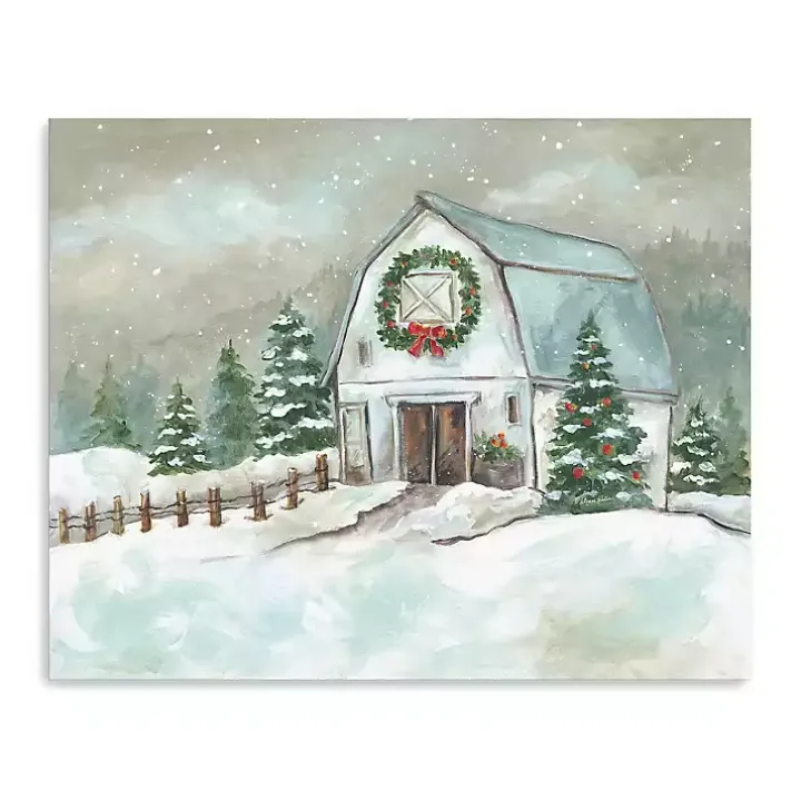 White Winter Barn Canvas Art Print, 30x24 in.