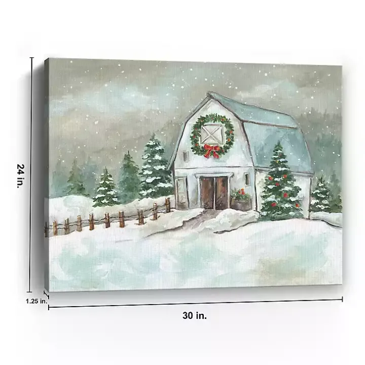 White Winter Barn Canvas Art Print, 30x24 in.