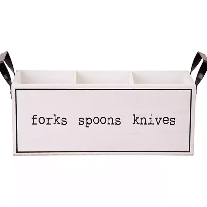 White Wood and Black Metal Handles Utensil Caddy