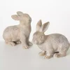 Whitewash Floral Boho Bunny Figurines, Set of 2