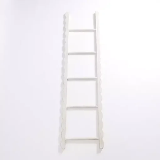 Whitewash Wood Scalloped Decorative Ladder