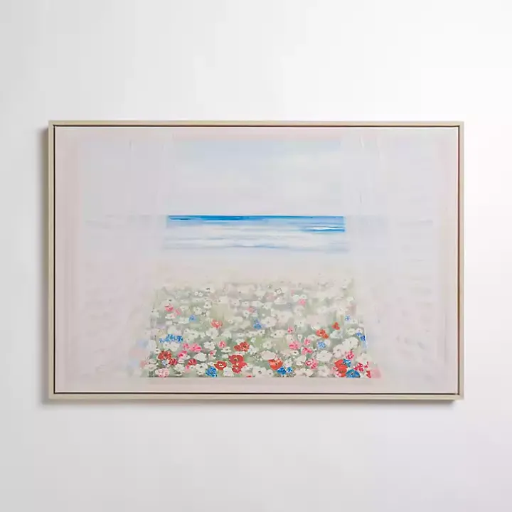 Window with a Beach View Framed Canvas Art Print