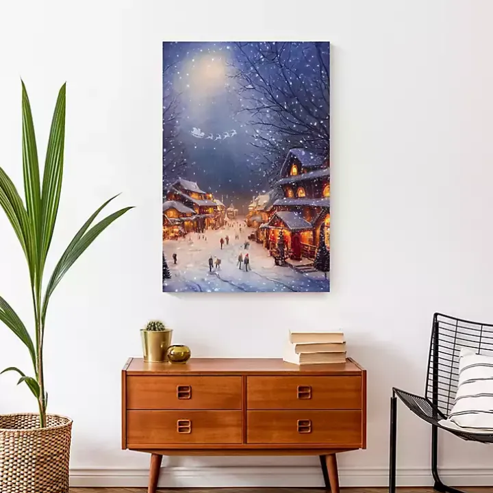 Winter Village at Night Canvas Art Print