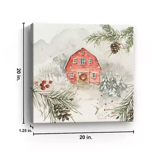 Wintery Pineberry Barn Canvas Art Print