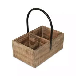 Wood and Metal Center Handle 3-Compartment Caddy