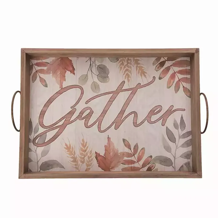 Wooden Autumn Leaves Gather Serving Tray