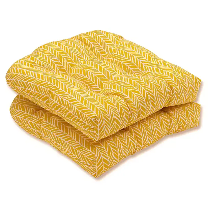 Yellow Herringbone Outdoor Seat Cushions, Set of 2