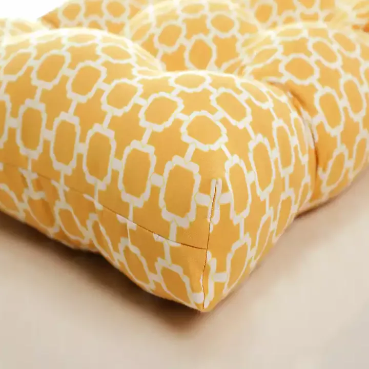 Yellow Tufted Outdoor Seat Cushions, Set of 2