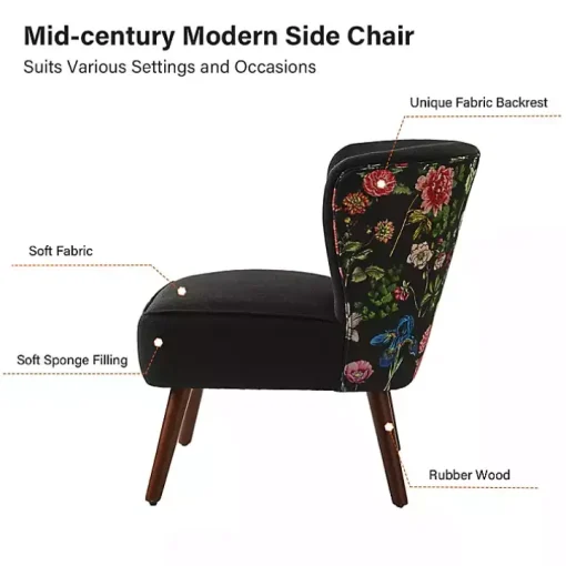 Alex Black Upholstered Floral Back Accent Chair