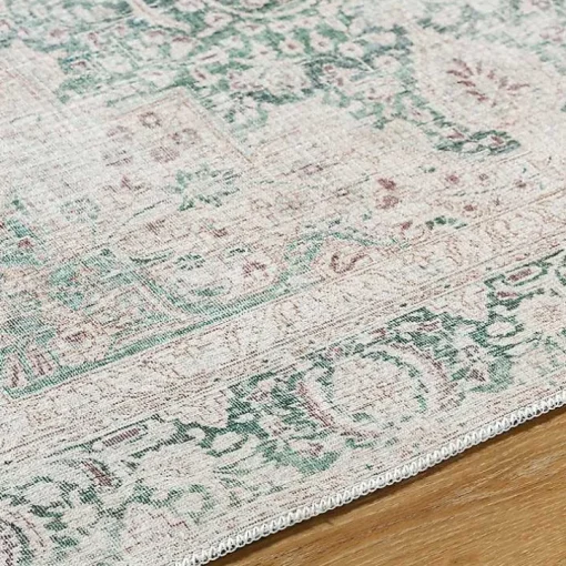 Amelie Green Traditional Washable Area Rug, 5x7