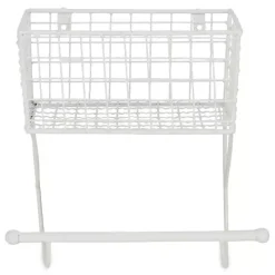 Antique White Wire Basket Towel Rack