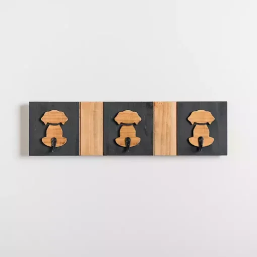 Black and Natural Wood Dog Hooks