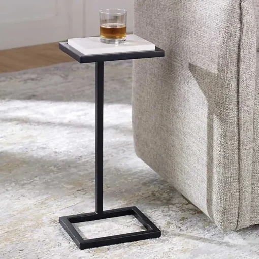 Black Elevated Marble Accent Table
