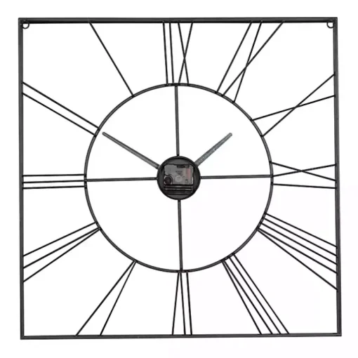Black Minimal Square Open Face Clock
