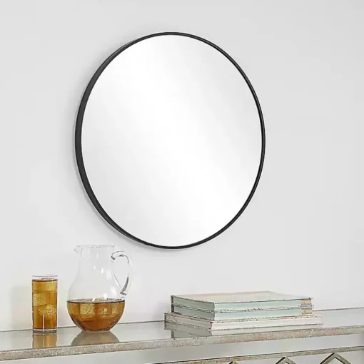 Black Round Simple Frame Medium Wall Mirror