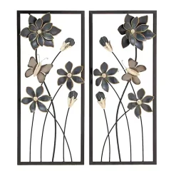 Blue Floral and Butterfly Wall Plaques, Set of 2